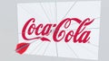 COCA-COLA company logo being cracked by archery arrow. Corporate problems conceptual editorial 3D rendering