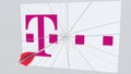 T TELEKOM company logo being hit by archery arrow. Business crisis conceptual editorial 3D rendering