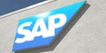 SAP SE logo on a concrete wall. Editorial realistic 3d rendering