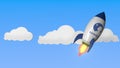 Logo of DANONE on a flying rocket. Editorial success related 3D rendering