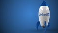 LINKEDIN logo against a rocket mockup. Editorial conceptual success related 3D rendering