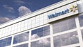 Walmart logo on top of a modern building. Editorial conceptual 3d rendering