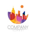 Company Logo Vector City Town Icon for Branding Real Estate Symbol Building and Apartment Rent Concept Sign with the sun Royalty Free Stock Photo