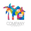 Company Logo Vector House Icon for Branding Real Estate Symbol Building and Apartment Rent Concept Sign with palm tree Royalty Free Stock Photo