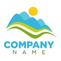 Company logotype with minimalistic landscape isolated illustration