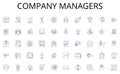 Company managers line icons collection. Stocks, Bonds, Mutual funds, ETFs, REITs, Cryptocurrency, Commodity vector and