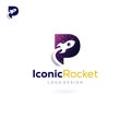 Letter P Rocket Logo Spacecraft fly into space