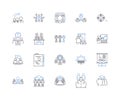 Company powwow line icons collection. Summit, Colloquium, Seminar, Conference, Forum, Symposium, Gathering vector and