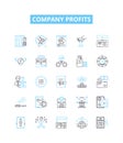 Company profits vector line icons set. Profit, Revenue, Gains, Benefit, Windfall, Surplus, Remuneration illustration