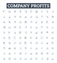 Company profits vector line icons set. Profit, Revenue, Gains, Benefit, Windfall, Surplus, Remuneration illustration