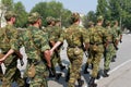 A company of Russian soldiers marching on the parade ground