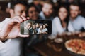 Company Smiling Friends Making Selfie in Pub Royalty Free Stock Photo