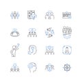 Company staff line icons collection. Collaboration, Diversity, Engagement, Empathy, Flexibility, Innovation, Leadership