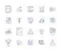 Company strategy outline icons collection. Strategy, Organization, Goals, Objectives, Management, Execution, Projects