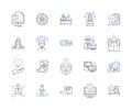 Company strategy outline icons collection. Strategy, Organization, Goals, Objectives, Management, Execution, Projects