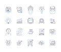 Company strategy outline icons collection. Strategy, Organization, Goals, Objectives, Management, Execution, Projects