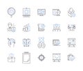 Company strategy outline icons collection. Strategy, Organization, Goals, Objectives, Management, Execution, Projects