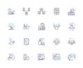 Company system outline icons collection. Company, system, management, automation, software, database, integration vector