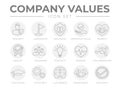 Company Values Round Gray Outline Icon Set. Integrity, Leadership, Boldness, Value, Respect, Quality, Teamwork, Positivity, Royalty Free Stock Photo