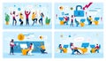 IT Company Workers Life Scenes Flat Vectors Set