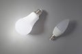A comparative large and small light bulb, small and medium business. Royalty Free Stock Photo