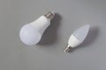A comparative large and small light bulb, small and medium business. Royalty Free Stock Photo