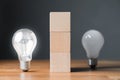 Comparative two light bulbs, fail and success concept Royalty Free Stock Photo