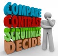 Compare Contrast Scrutinize Decide Thinking Person Choose Select Royalty Free Stock Photo