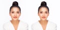 Compare faces before and after when beauty woman get Cosmetic surgery and Plastic surgery Asian girl has V shape face and has Royalty Free Stock Photo