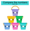 Compare the numbers. Math activity. Number range up to 10. Vector illustration