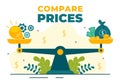 Compare Prices Vector Illustration of Inflation in Economy, Scales with Price and Value Goods in Flat Cartoon Hand Drawn