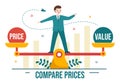 Compare Prices Vector Illustration of Inflation in Economy, Scales with Price and Value Goods in Flat Cartoon Hand Drawn