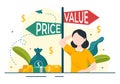 Compare Prices Vector Illustration of Inflation in Economy, Scales with Price and Value Goods in Flat Cartoon Hand Drawn