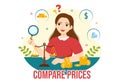 Compare Prices Vector Illustration of Inflation in Economy, Scales with Price and Value Goods in Flat Cartoon Hand Drawn