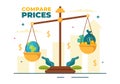 Compare Prices Vector Illustration of Inflation in Economy, Scales with Price and Value Goods in Flat Cartoon Hand Drawn