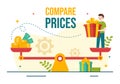 Compare Prices Vector Illustration of Inflation in Economy, Scales with Price and Value Goods in Flat Cartoon Hand Drawn