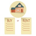 Comparing buy and rent house, list with bullets, choose buying or renting of property, vector concept