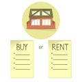 Comparing buy and rent house, list with bullets, choose buying or renting of property, vector concept