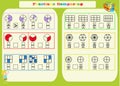 Comparing Fractions Mathematical Worksheet. Squares. Coloring Book Page. Math Puzzle. Educational Game. Vector illustration, use