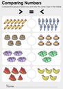 Comparing Numbers worksheet for education. - Compare the groups in each row and write the correct sign in the middle.