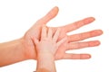 Comparision of adult and infant hands Royalty Free Stock Photo