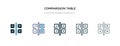 Comparision table icon in different style vector illustration. two colored and black comparision table vector icons designed in