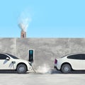 Electric car vs petrol or diesel vehicle. ÃÂ¡omparative illustration