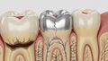 Comparison of decayed tooth, cracked amalgam filling, and healthy tooth cavity tooth decay Royalty Free Stock Photo