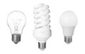 Comparison of different light bulbs on white background, collage Royalty Free Stock Photo