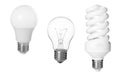 Comparison of different light bulbs on white background, collage Royalty Free Stock Photo