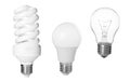 Comparison of different light bulbs on white background, collage Royalty Free Stock Photo