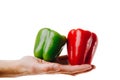 Comparison and differentiation, Conceptual shot of red and green paprika