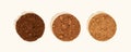 Comparison of dutch process cocoa with natural cocoa powder.Three piles of texture cocoa powder of different colors on a beige Royalty Free Stock Photo