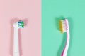 Comparison of electronic and traditional toothbrush side by side